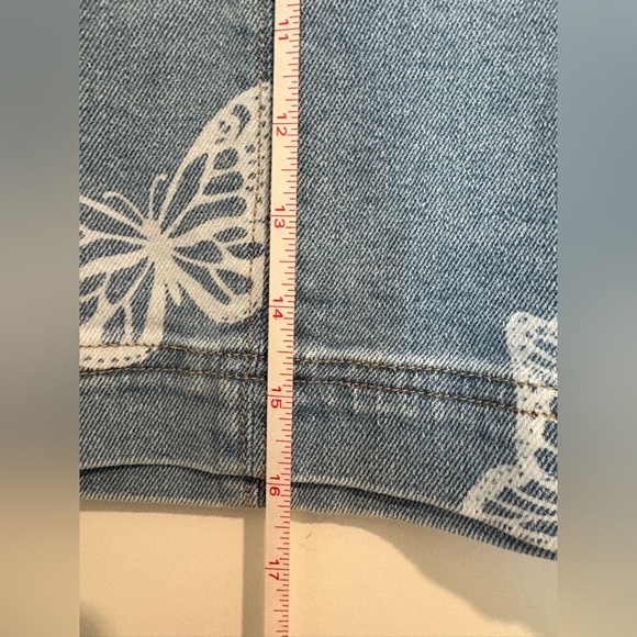 Tinseltown Denim Skirt with White Butterfly Print - Picture 3 of 6